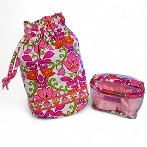Vera Bradley Pink and Orange Floral Cosmetic Bag Set